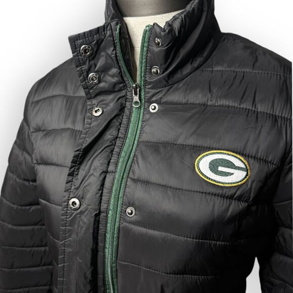Green Bay Packers Black Puffer Jacket Women's Size Small NFL Team Apparel - Picture 4 of 10